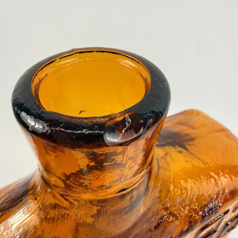 Empoli Brutalist Amber Art Glass Decanter Geometric Bottle Italy MCM